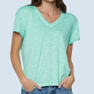 MAEVE Anthropologie XS Cotton V-Neck Short Sleeve Mint Green T-Shirt Tee NEW